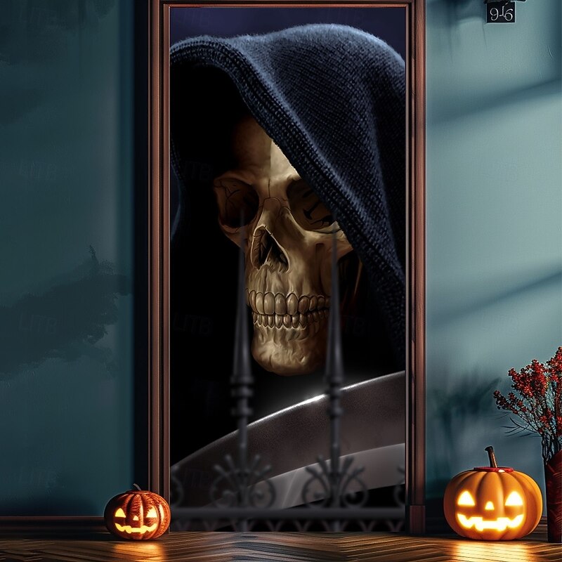 Halloween Door Covers Reaper by Tom Wood Door Tapestry Door Curtain Decoration Backdrop Door Banner for Front Door Farmhouse Holiday Party Indoor Outdoor Decor Supplies