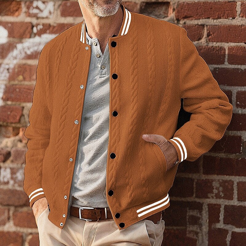 Men's Lightweight Jacket Casual Jacket Varsity Jacket Vacation Daily Breathable Pocket Jacquard Spring Fall Striped Fashion Classic Stand Collar Regular White Navy Blue Brown Khaki Gray Jacket2