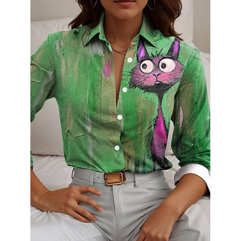 Women's Shirt Button Down Tunic Shirt Collar Long Sleeve Ombre Graphic Animal Daily Stylish Casual Regular Tops Work Daily Holiday s Print Blue Purple Orange Green Spring Fall4