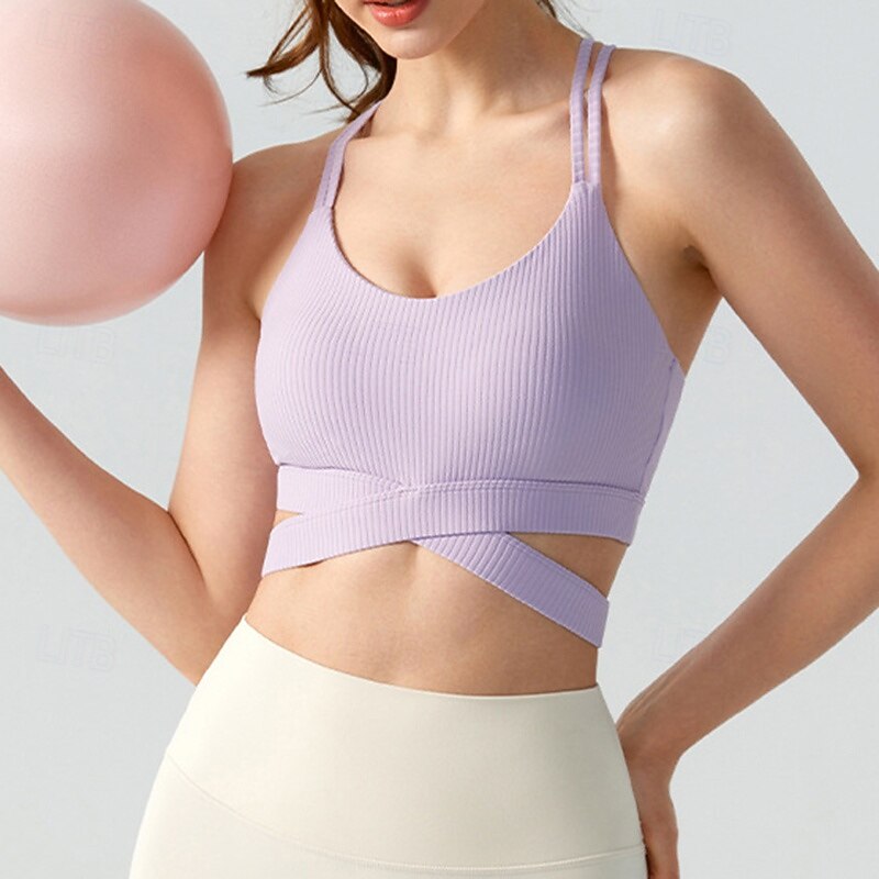 Women's Yoga Bra Sports Tank Top Pilates Bra Underwear Medium Support Padded Solid / Plain Color Sport Activewear Black White Gym Pilates Zumba3