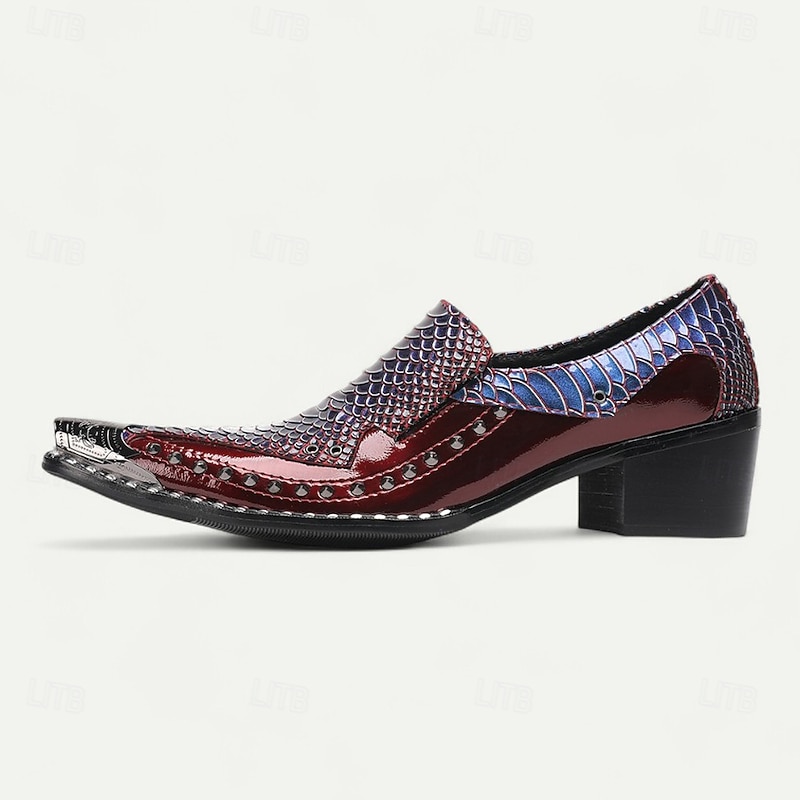 Men's Burgundy and Blue Crocodile-Texture Loafers Luxury Leather Dress Shoes for Fashionable Men at Formal Events and Evenings Out3