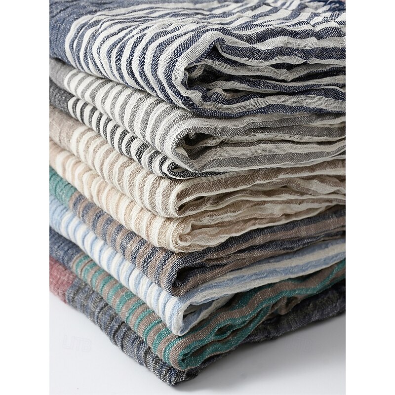 Men's Striped Cotton Scarf – Lightweight Soft Fringed Wrap for Fall & Winter, Casual Vintage Style Shawl for Travel, Daily Wear & Outdoor Activities4