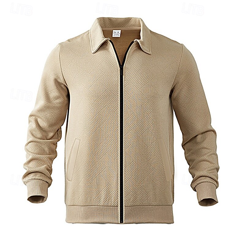 Men's Lightweight Jacket Casual Jacket Vacation Daily Breathable Pocket Jacquard Spring Fall Plain Fashion Classic Lapel Regular Black White Navy Blue Khaki Light Grey Jacket2