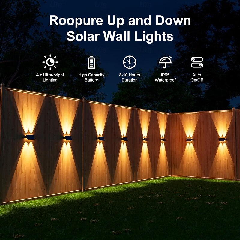 1PC 2PCS Solar Wall Lights OutdoorCordlessWaterproof IP65 Up and Down Lamp Bright Wall Sconce Deck Light for Exterior Wall Garage Garden Yard Patio Caf Bar2
