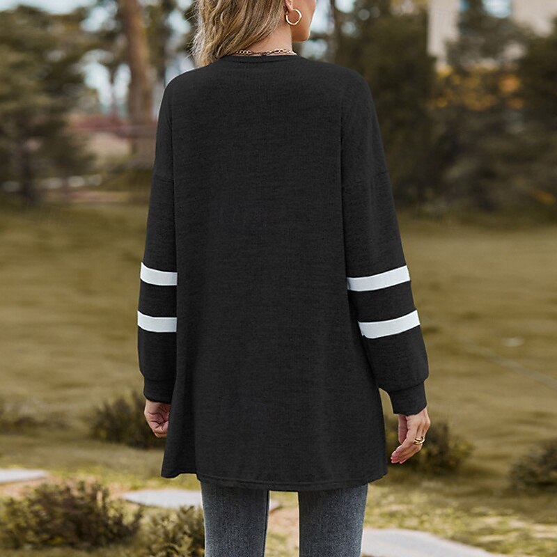 Women's Sweater Cardigan Fashion Streetwear Daily Color Block Ribbed Open Front Knitted Long Sleeve Long Tops Knit Holiday Going out Weekend Black Pink Fall Winter4