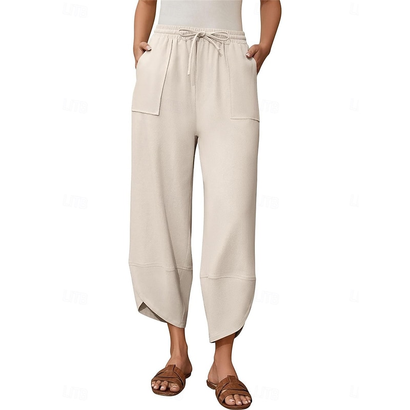 Women's Cotton Linen Pants Chinos Fashion Basic Full Length High Waist Plain Pocket Drawstring Comfort Outdoor Micro-elastic Vacation Street Daily Army Green Black Blue Khaki Summer Spring Fall Loose3