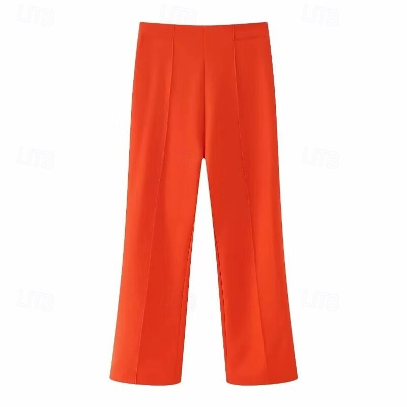 Women's Wide Leg Dress Pants Pants Trousers Fashion Streetwear Full Length High Waist Plain Elastic Waist Breathability Comfortable Street Daily Wear Going out Black White Blue Orange Spring Fall4