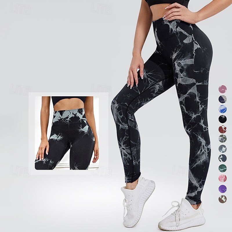 Women's Workout Leggings Yoga Pants No See-Through Tummy Control High Waist Dance Pilates Running Bottoms Tie Dye Black Pink Blue Fall Sports Activewear Tight Fit2