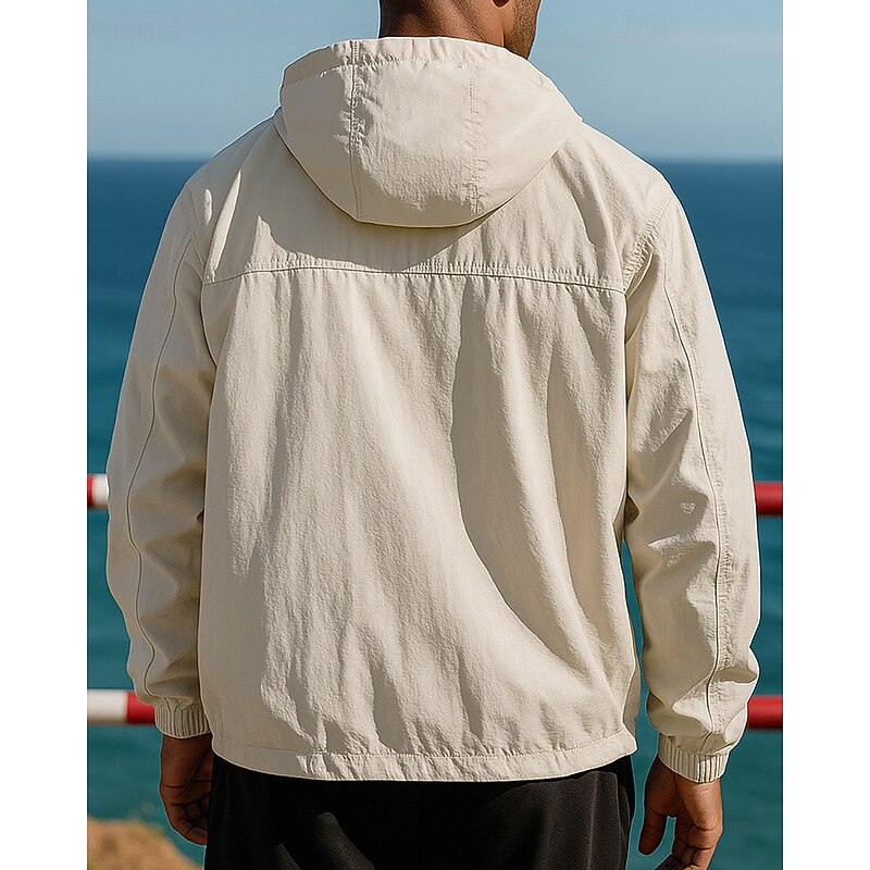 Men's Hoodie Jacket Outdoor Jacket Pockets Long Sleeve Top Athleisure Fall Solid Colored Waterproof UPF50+ Outdoor Jogging Running Sportswear Activewear Black Green Dark Blue2