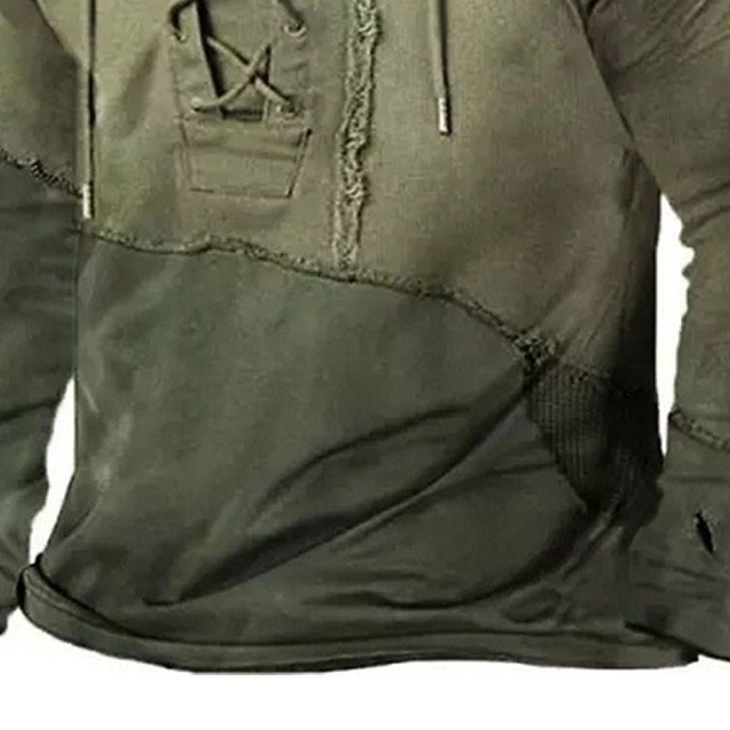 Men's Hoodie Green Hooded Color Block Lace up Patchwork Sports & Outdoor Daily Holiday Polyester Streetwear Basic Casual Spring Fall Clothing Apparel Hoodies Sweatshirts3