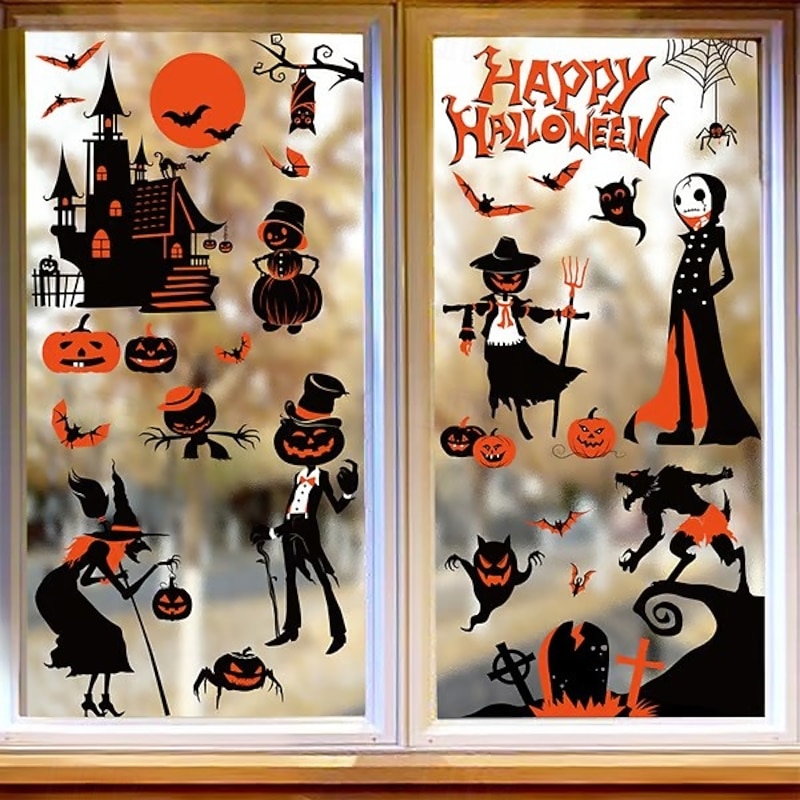 9 Sheets Halloween Window Stickers, Static Decorative Clings – Cute Gnomes and Spooky Cartoon Designs for Halloween Party Window Decorations, Removable Reusable Vinyl Decals3
