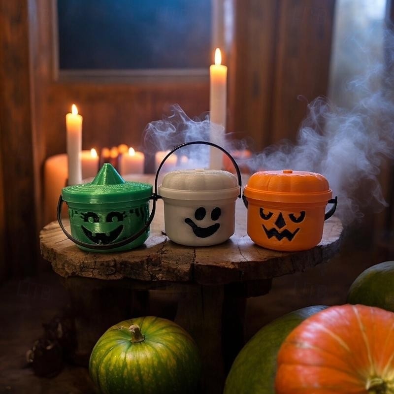 1pc Halloween Spooky Mini Boo Bucket Figurine, 3D Printed Nostalgia Pumpkin Candy Bucket, Retro Trick or Treat Gift Box Decoration2