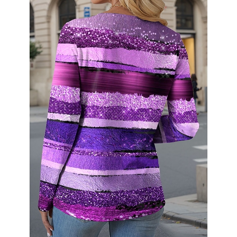 Women's T shirt Crew Neck Long Sleeve Tunic Graphic Geometric Vintage Stylish Classic  Round Neck Regular Tops Daily Print Blue Purple Green Fall2