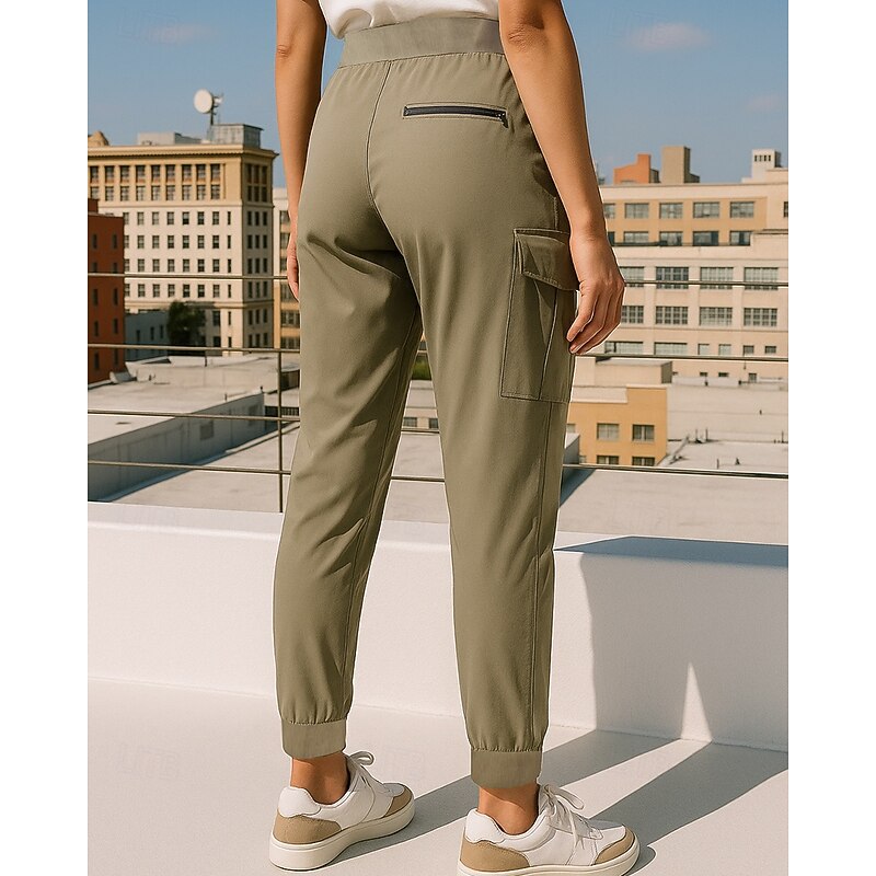 Women's Jogging Pants Cargo Capri Pants Pocket Drawstring High Waist Bottoms Athleisure Gym Workout Fall Quick Dry Breathable Gym Workout Outdoor Athletic Regular Fit Sportswear Activewear Solid2