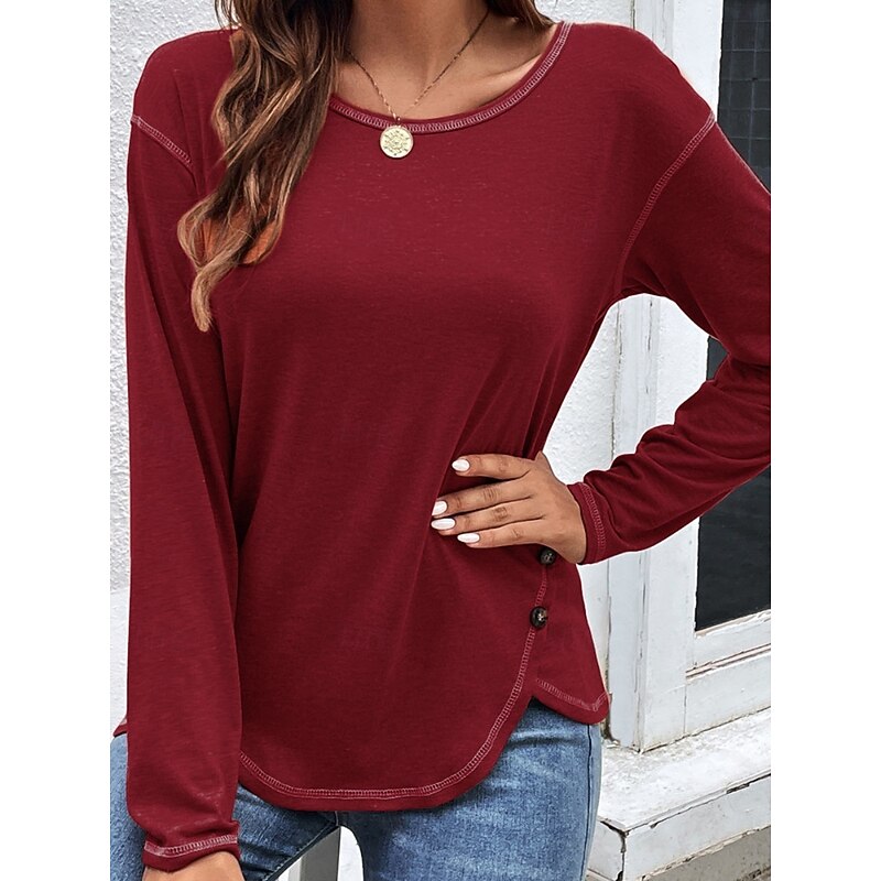 Women's Blouse Solid Color Stylish Casual Long Sleeve Crew Neck Regular Tops Daily Patchwork Black Pink Wine Khaki Light Blue Fall Prefall2