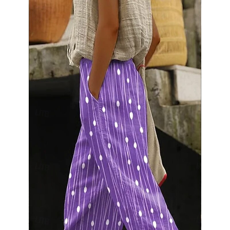 Women's Chinos Vacation Vintage Ethnic Style Full Length High Waist Graphic Polka Dot Striped Pocket Soft Outdoor Breathable Inelastic Outdoor Vacation Street Violet Summer Spring Fall Regular Fit2