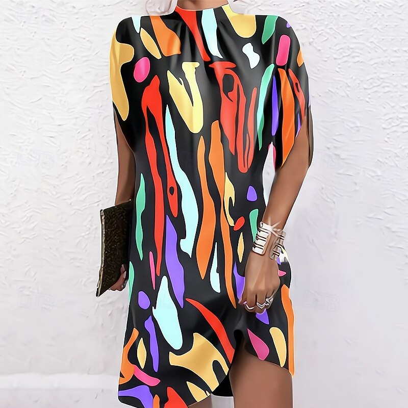 Women's Mini Dress Casual Dress Summer Dress Fashion Modern Daily Beach Weekend Regular Fit Graphic Flower Short Sleeve Stand Collar Black White Orange Spring Fall2