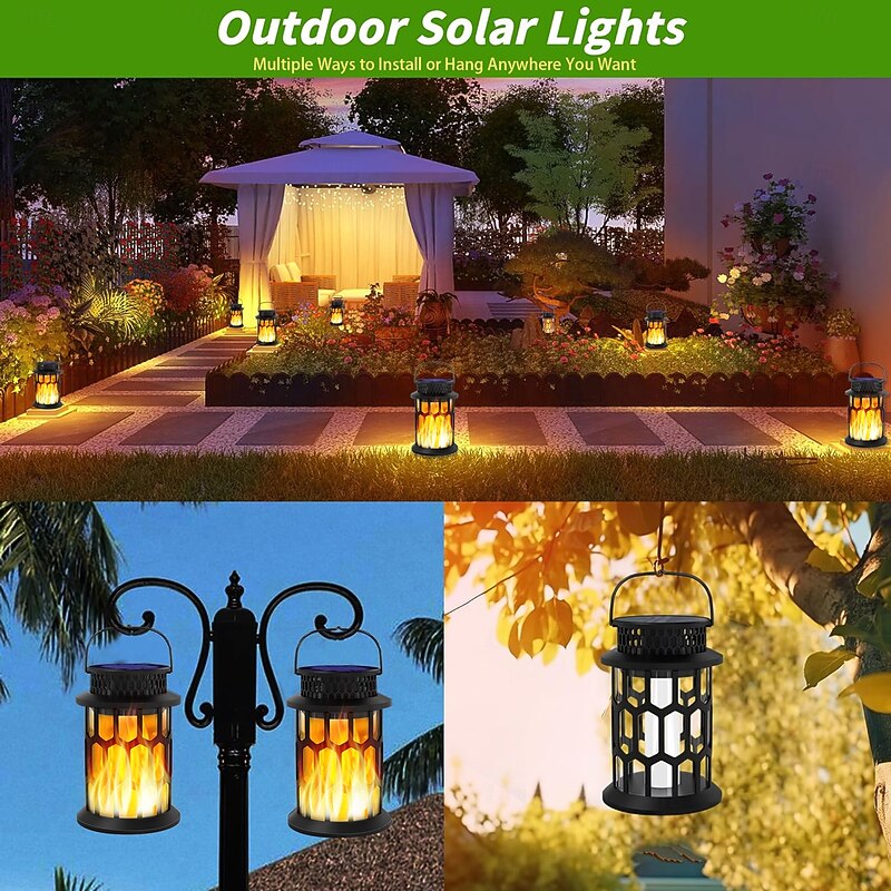 1 Pc Halloween Christmas Outdoor Solar Waterproof Flashing Flame Handheld Lantern 28 LED Beams Courtyard Garden Lawn Path Pendant Light Hanging Light Decorative Light Landscape Light2