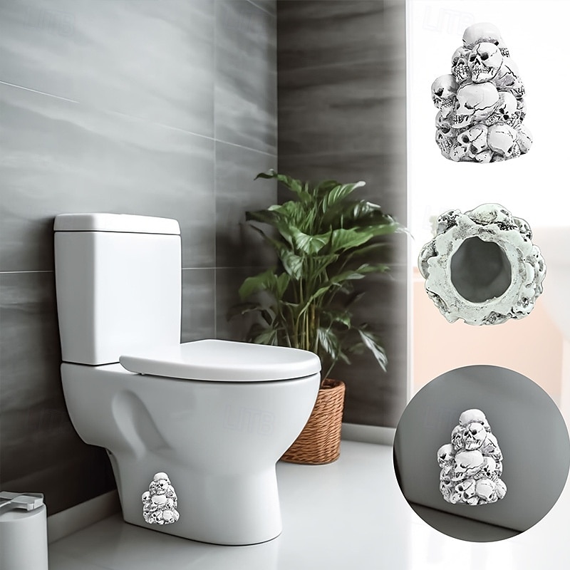 Halloween Skull Toilet Bolt Caps Resin Decorative Cover Set for Toilet Seat Bolts, Creative Skeleton Head Ornament for Bathroom Decor