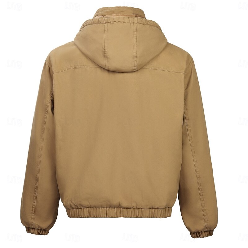 Men's Trucker Jacket Winter Coat Work Jacket Hoodied Jacket Work Daily Portable Pocket Hooded Spring Fall Winter Solid Color Active Vintage Regular Black Khaki Army Green Beige Jacket2