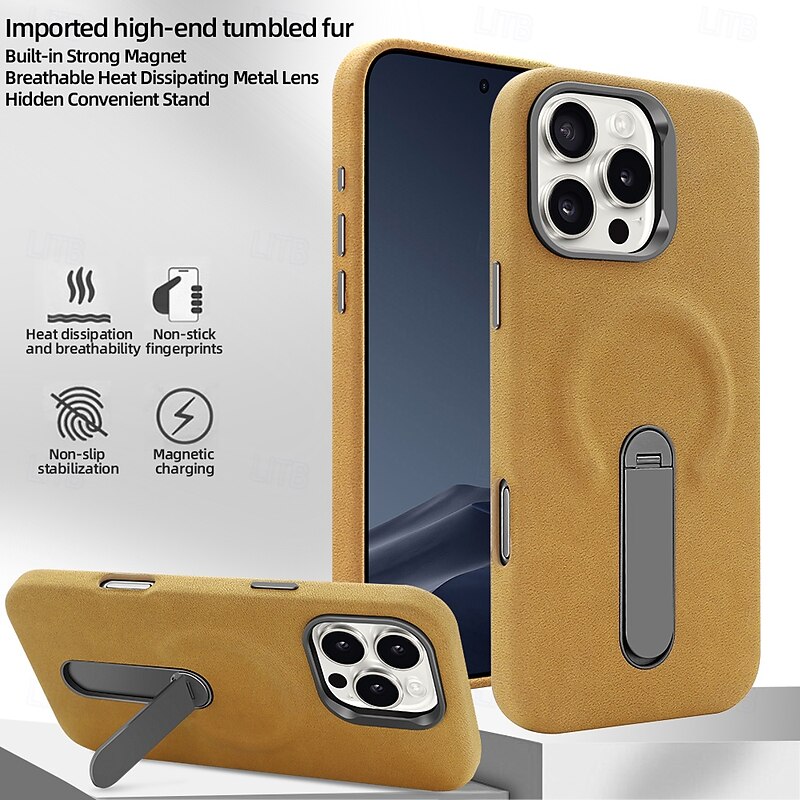 Phone Case For iPhone 16 15 Pro Max Back Cover with Stand Holder Magnetic Shockproof Retro TPU PU Leather2