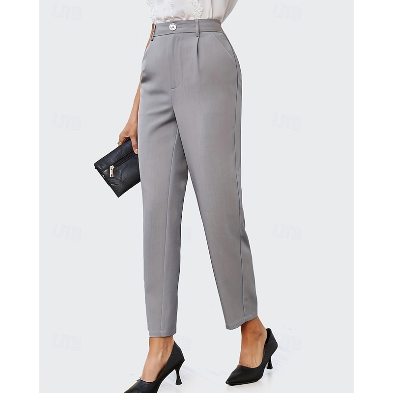 Women's Dress Pants Pants Trousers Straight Fashion Streetwear Full Length High Waist Plain Pocket Breathability Comfortable Micro-elastic Street Daily Wear Going out Black Pink Khaki Light Grey