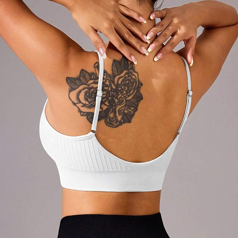 Women's Yoga Bra Sports Tank Top Pilates Bra Underwear Medium Support Breathable Padded Solid / Plain Color Sport Activewear Black White Gym Pilates Running3