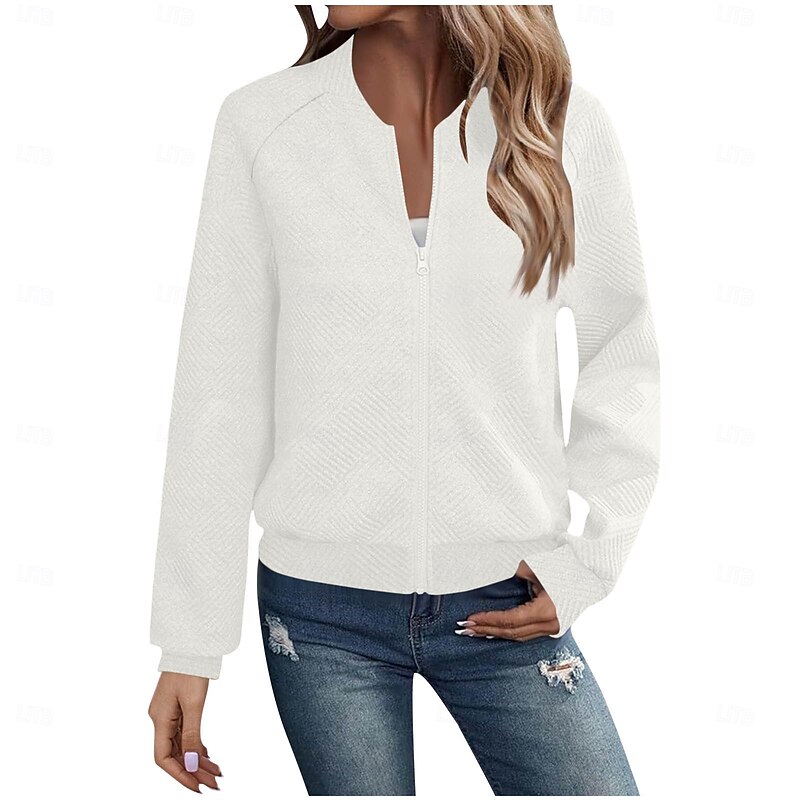 Women's Casual Jacket Sport Jacket Textured Jackets Office / Career Daily Wear Going out Fall Regular Coat Stand Collar Regular Fit Warm Vintage Style Lady Casual Jacket Long Sleeve non-printing4