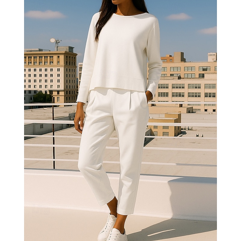 Women's Tracksuit Sweatpants Pullover Sweatshirt Pocket Solid Colored Clothing Suit Spring Black White Gym Outdoor Running Windproof Lightweight Long Sleeve Sport Activewear Micro-elastic Loose Fit