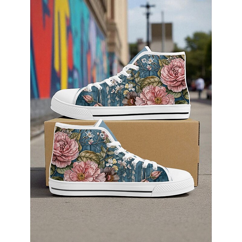 Women's Colorful Print High Top Canvas Sneakers – Street Style Casual Shoes for Everyday Wear, Travel and Urban Outings2