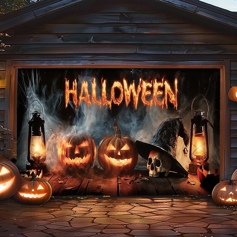 Halloween Garage Door Cover – Pumpkin Archway "Halloween" Scene, Outdoor Front Yard Decoration for 2025 Halloween Home Front Yard2