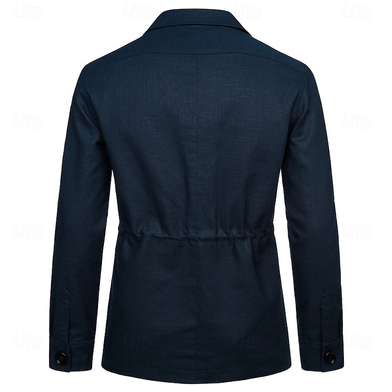 Men's 100% Linen Blazer Lightweight Jacket  School Formal Vacation Elegant Vintage Summer Spring Linen Solid Color Pocket Skin Friendly Comfy Single Breasted One-button Buttoned Front Blazer White4