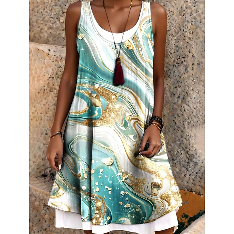 Women's Mini Dress T Shirt Dress Tee Dress Sundress A Line Dress Vacation Casual Boho Daily Loose Fit Ombre Graphic Abstract Sleeveless Crew Neck Light Green Red Blue Summer Spring Fall