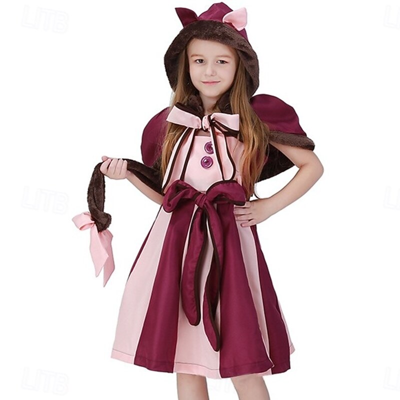Alice in Wonderland Fairy Tale Cheshire Cat Dress Costume Storybook Characters Cute Movie Cosplay for Girls' Kid's Halloween Carnival World Book Day Performance Educational Dress Up School Event