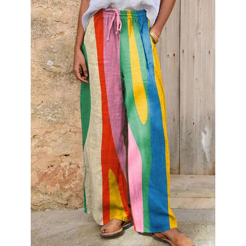 Women's Culottes Wide Leg Vacation Vintage Ethnic Style Full Length High Waist Graphic Stripe Abstract Quick Dry Breathability Soft Inelastic Formal Outdoor Vacation Red Blue Green Summer Spring3