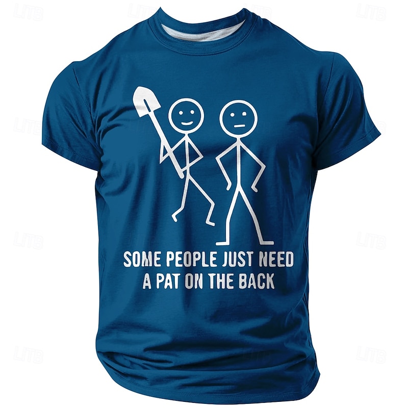 Men's Funny Graphic T-Shirt - 'Some People Just Need A Pat On The Back' Shovel Pun Design Short Sleeve Black.2