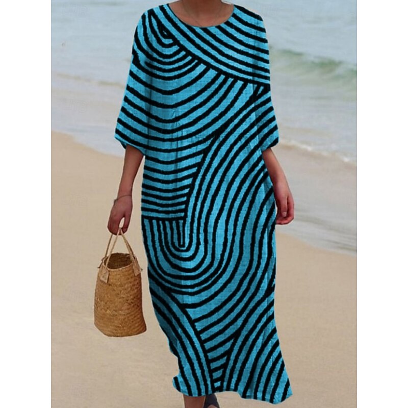 Women's Midi Dress Casual Dress Print Dress Fashion Modern Daily Beach Weekend Regular Fit Line 3/4 Length Sleeve Crew Neck Red Blue Purple Green Spring Fall2