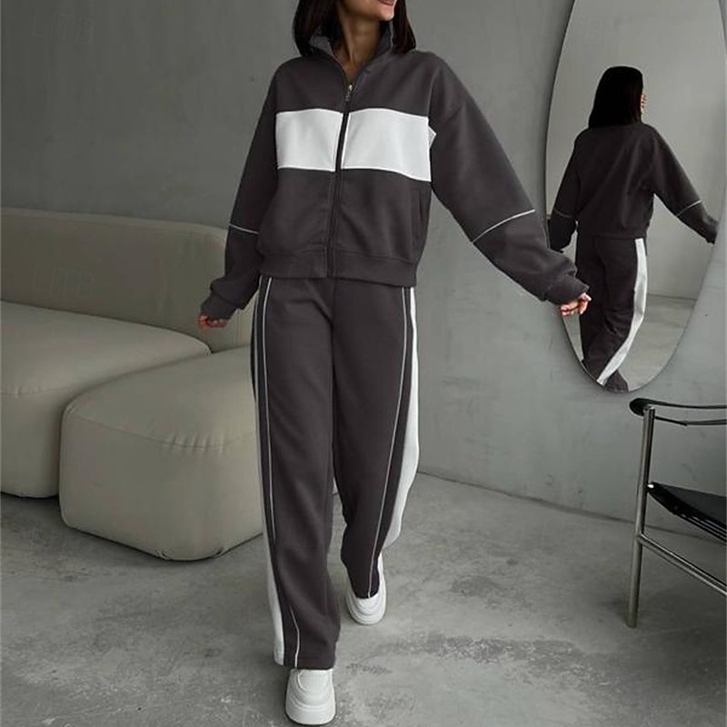 Women's Tracksuit Sweatpants Track Pants Drawstring Pocket Color Block Clothing Suit Fall & Winter Black Red Gym Training Running High Waist Windproof Lightweight Moisture Wicking Long Sleeve Sport