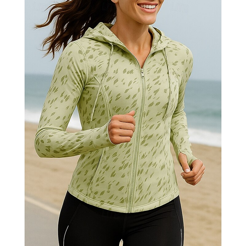 Women's Running Jacket Outdoor Jacket Hooded Jacket Drawstring Long Sleeve Top Athleisure Sun Protection Windproof Outdoor Running Yoga Sportswear Activewear White Green Gray