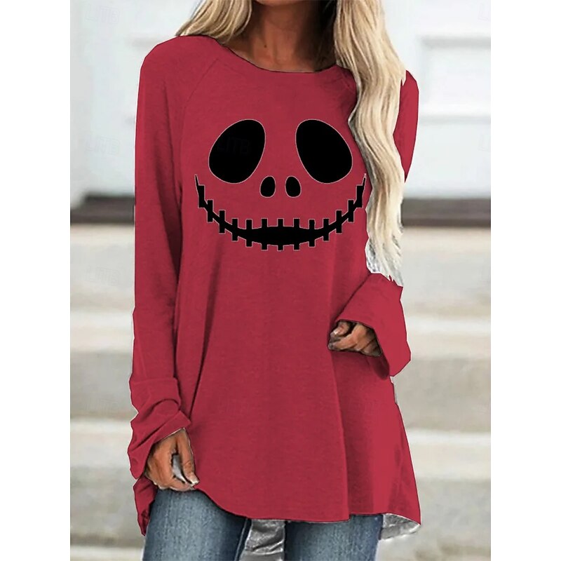 Halloween Women's T shirt Pumpkin Long Sleeve Graphic Ghost Vintage Stylish Classic Long Sleeve Crew Neck Round Neck Long Tops Daily Print White Red Orange Spring Fall Prefall2