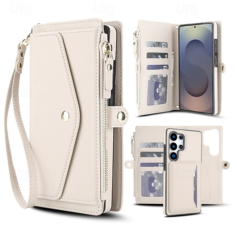 Phone Case For Samsung Galaxy S25 S25 Edge S24 S24 FE S23 Ultra Plus S22 Plus  Ultra A16 A55 5G A35 5G A15 Wallet Case Zipper with Lanyard Card Slot Retro TPU PU Leather2