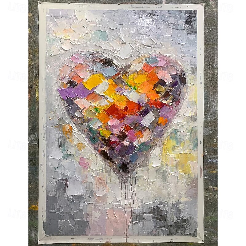 Mintura Handmade Colorful Heart Shaped Oil Paintings On Canvas Modern Wall Art Room Decoration Abstract Picture For Home Decor Rolled Frameless Unstretched Painting3