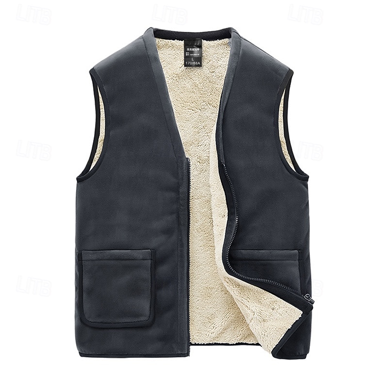 Men's Hiking Vest Fleece Vest Thermal Vest Sleeveless Vest Outdoor Thermal Warm Winter Pocket Polyester Black Grey Hunting Fishing Climbing2