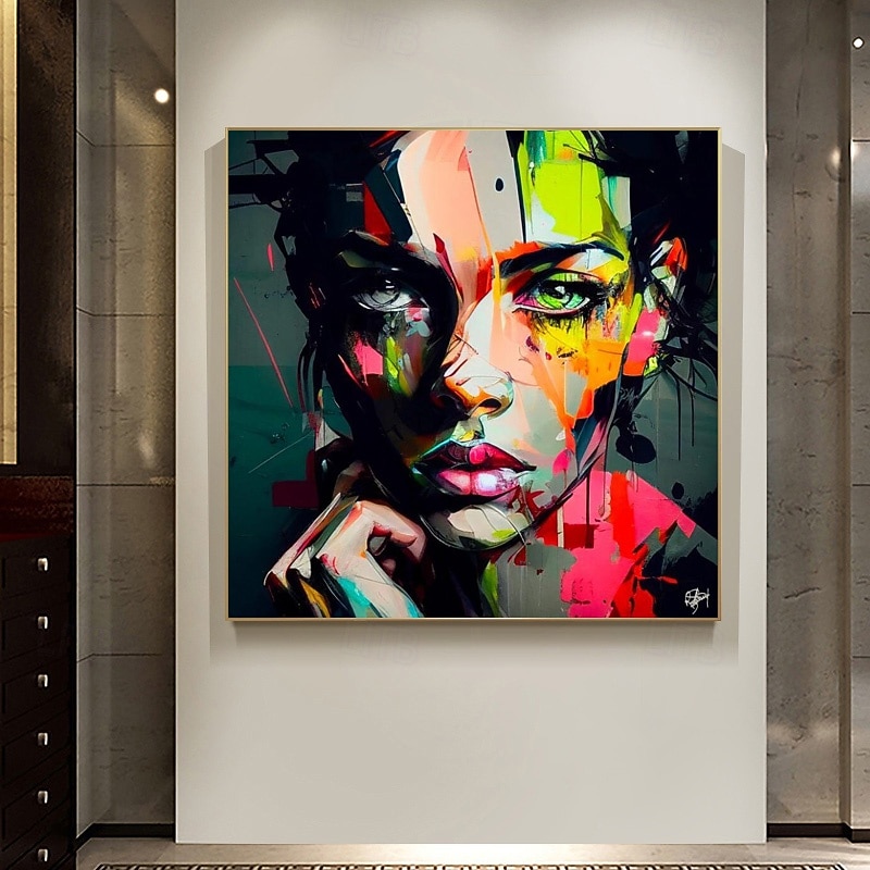 Colorful Women Face Palette Portrait Hand Painted Pop Art Wall Art Canvas Face Oil Painting For Home Hotels Bedroom Decoration4