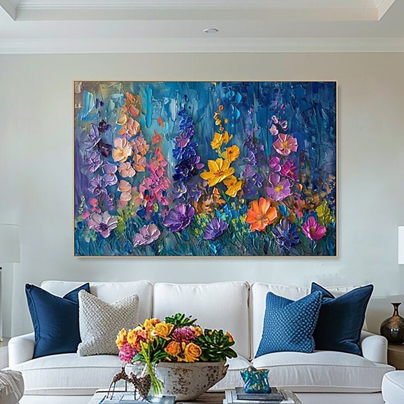 Handmade Oil Painting Canvas Wall Art Decoration Modern 3D Palette Knife Abstract Floral / Botanical for Home Decor Stretched Frame Hanging Painting / Rolled Canvas (No Frame)4