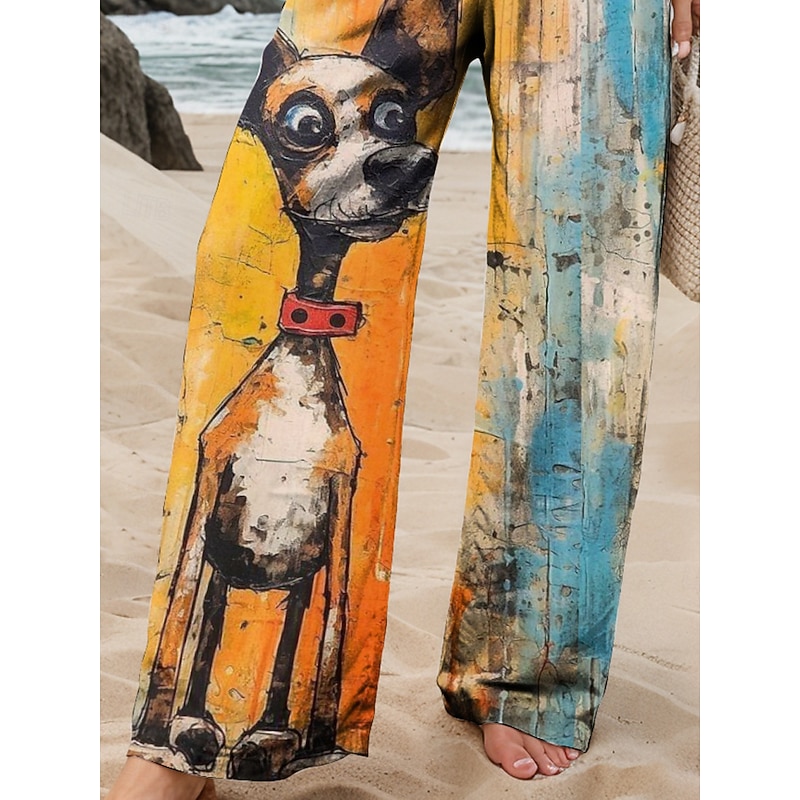 Women's Wide Leg Chinos Baggy Pants Vacation Vintage Fashion Full Length High Waist Graphic Animal Dog Printing Soft Breathable Inelastic Formal Outdoor Vacation Amethyst Robin's Egg Blue River Blue3