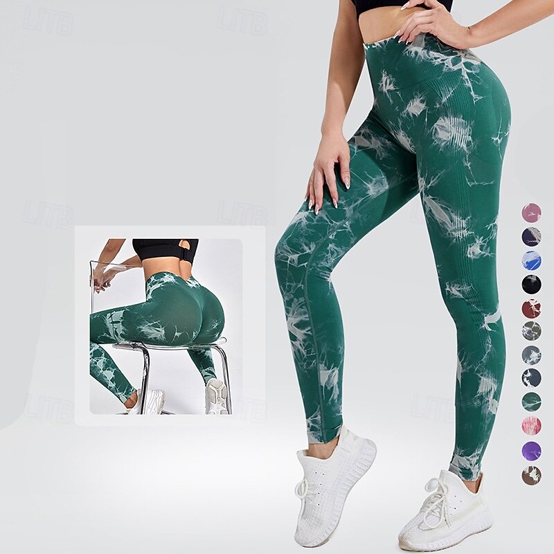 Women's Workout Leggings Yoga Pants No See-Through Tummy Control High Waist Dance Pilates Running Bottoms Tie Dye Black Pink Blue Fall Sports Activewear Tight Fit3