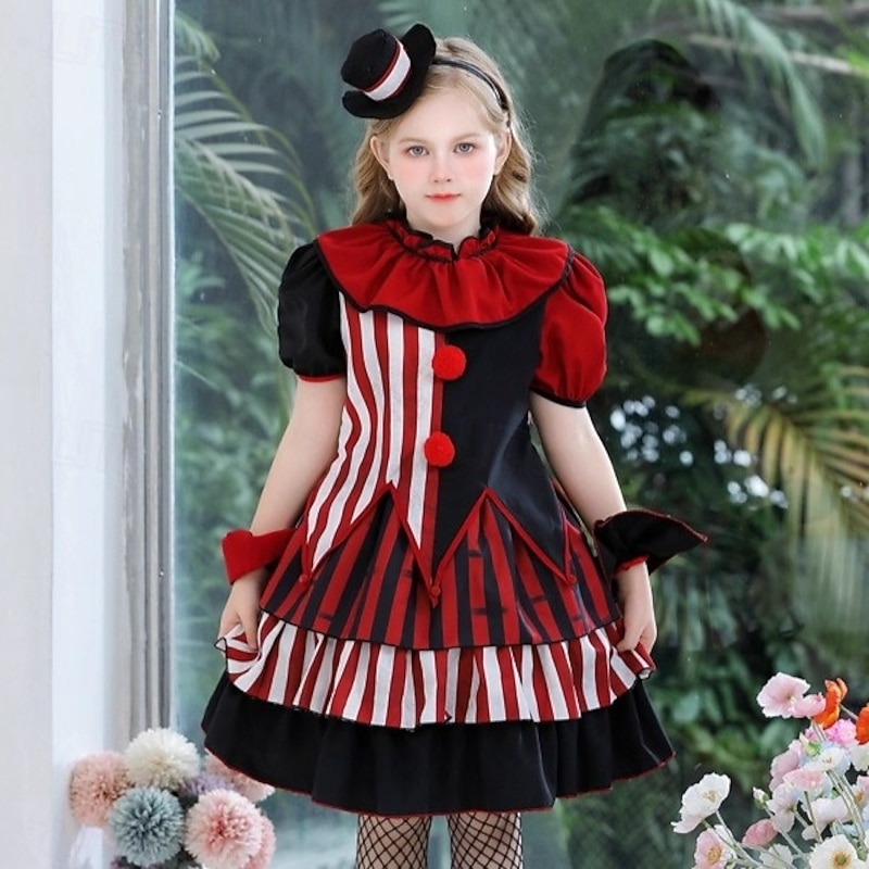 Circus Clown Halloween Dress Costume Cute Punk & Gothic Horror Kid's Girls' Halloween Carnival Performance Party Easy Halloween Costumes Dress Up