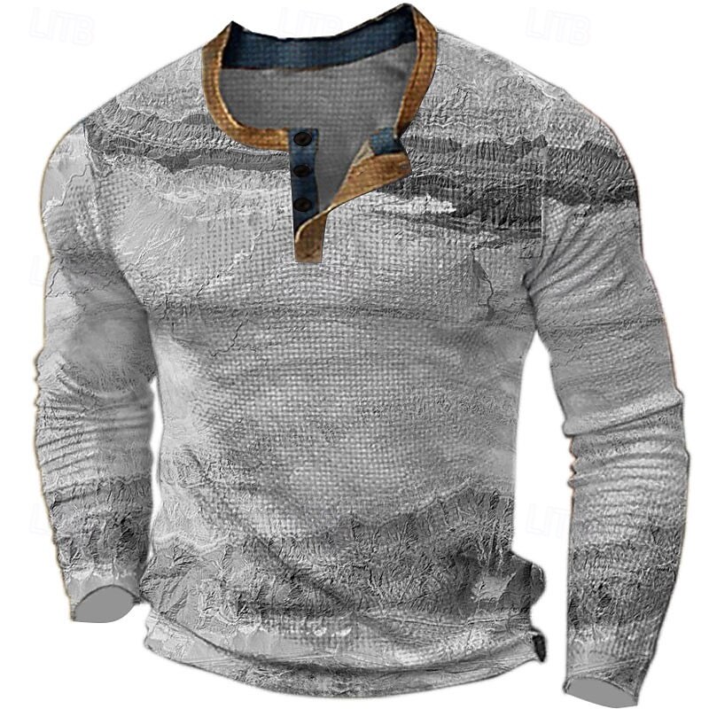 Men's Graphic Color Block Henley Shirt Waffle T Shirt Long Sleeve 3D Print Fashion Designer Casual Sports Outdoor Holiday Festival Spring &  Fall Yellow Blue Orange Gray Henley Henley T-Shirt3