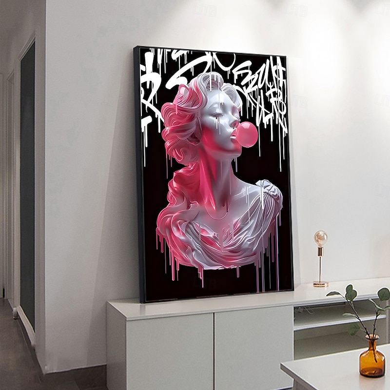 Chic Pink Girl Blowing Balloons Canvas Art Print - Modern Fluid Wall Decor for Living Room & Kitchen Reusable No Frame Needed4